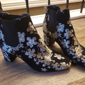 Anne Klein floral print embroidered boots